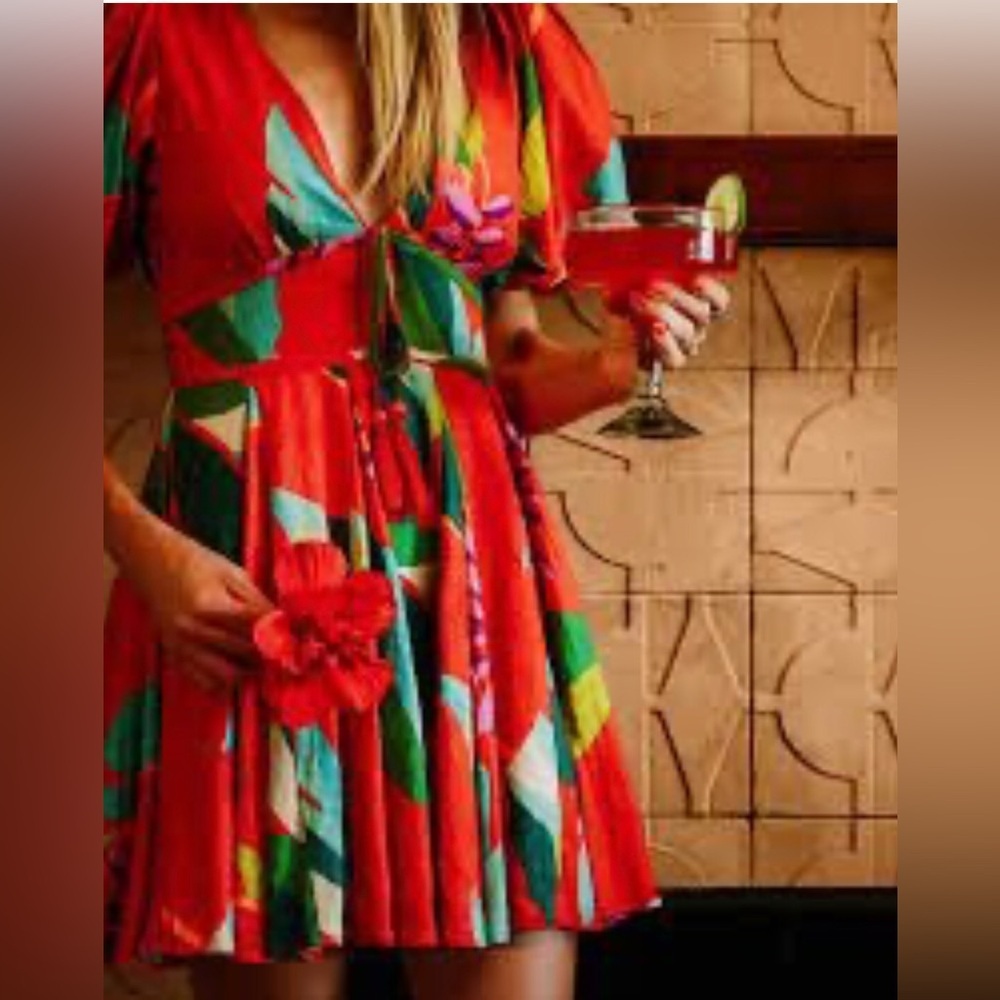 House of Harlow 1960 Tropical Puff Sleeve Mini Dress Size: USA 8 - Picture 5 of 12